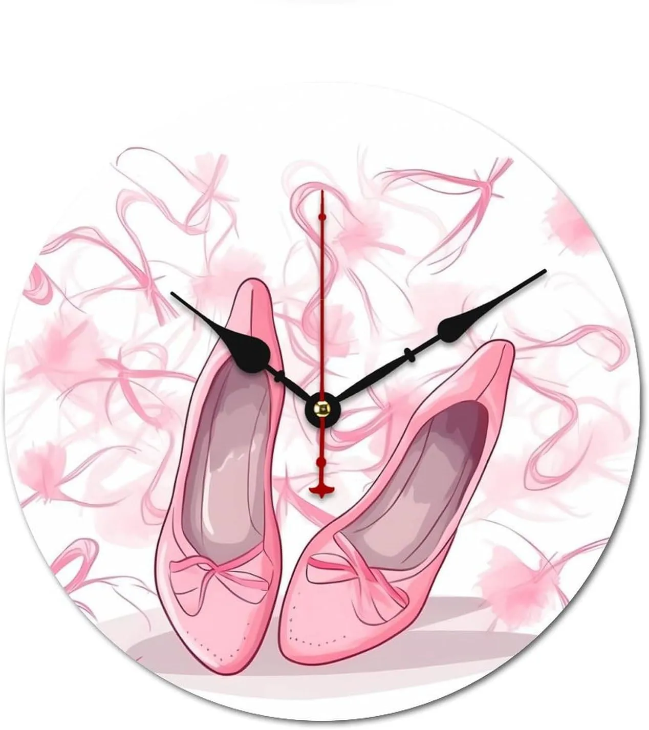 Decorative Wooden Modern Wall Clock Non Ticking Wall Clock Ballet Shoes Round Battery Operated Clock for Bathroom Kitchen Bedroom Living Room Black 13.4 in