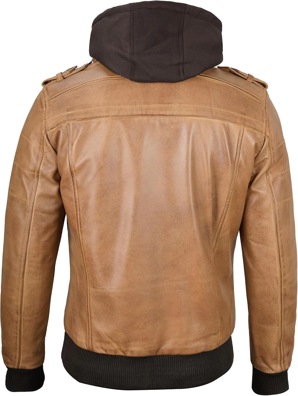 Decrum Hooded Leather Jacket Men - Casual Detachable Hood Leather Jackets for Men