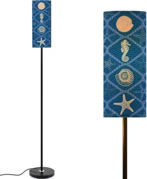 Deep blue ocean treasure motif seamless pattern print for textile Modern Floor Lamp Minimalist Standing Lamps for Living Room LED Corner Lamp Remote Control Metal Pole Lamp for Bedroom, Reading