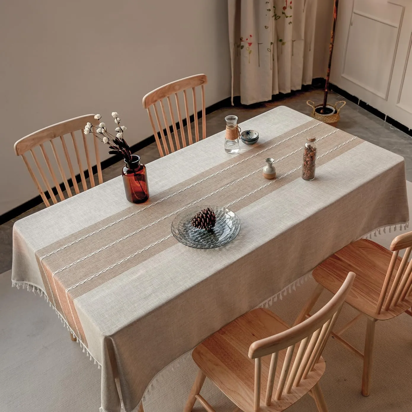 Deep Dream Tablecloths, Waterproof Table Cloth, Linens Wrinkle Free Anti-Fading, Rustic Table Cover Decoration for Kitchen Dinning Christmas(Rectangle/Oblong, 55''x140'',12-14 Seats, Light Coffee)