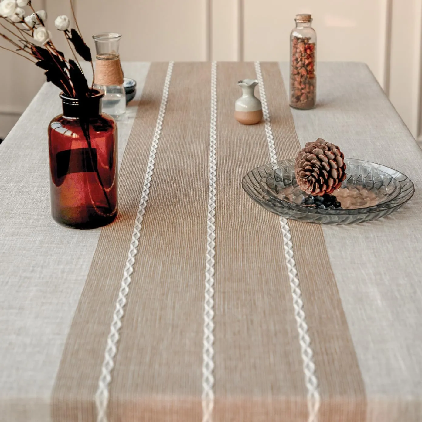 Deep Dream Tablecloths, Waterproof Table Cloth, Linens Wrinkle Free Anti-Fading, Rustic Table Cover Decoration for Kitchen Dinning Christmas(Rectangle/Oblong, 55''x140'',12-14 Seats, Light Coffee)