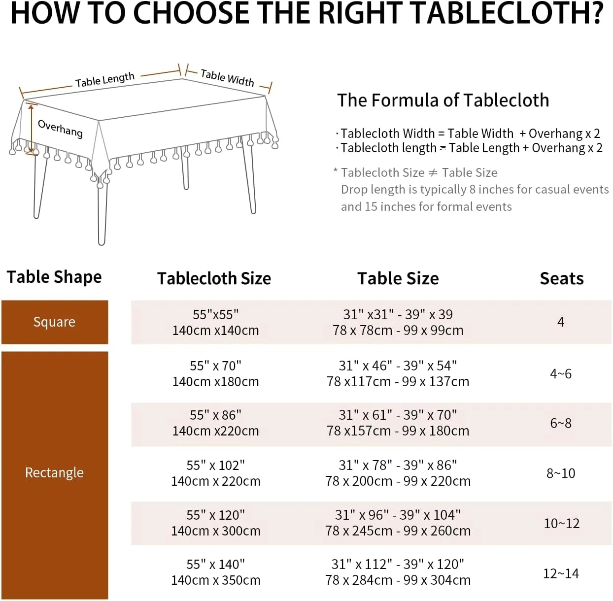 Deep Dream Tablecloths, Waterproof Table Cloth, Linens Wrinkle Free Anti-Fading, Rustic Table Cover Decoration for Kitchen Dinning Christmas(Rectangle/Oblong, 55''x140'',12-14 Seats, Light Coffee)