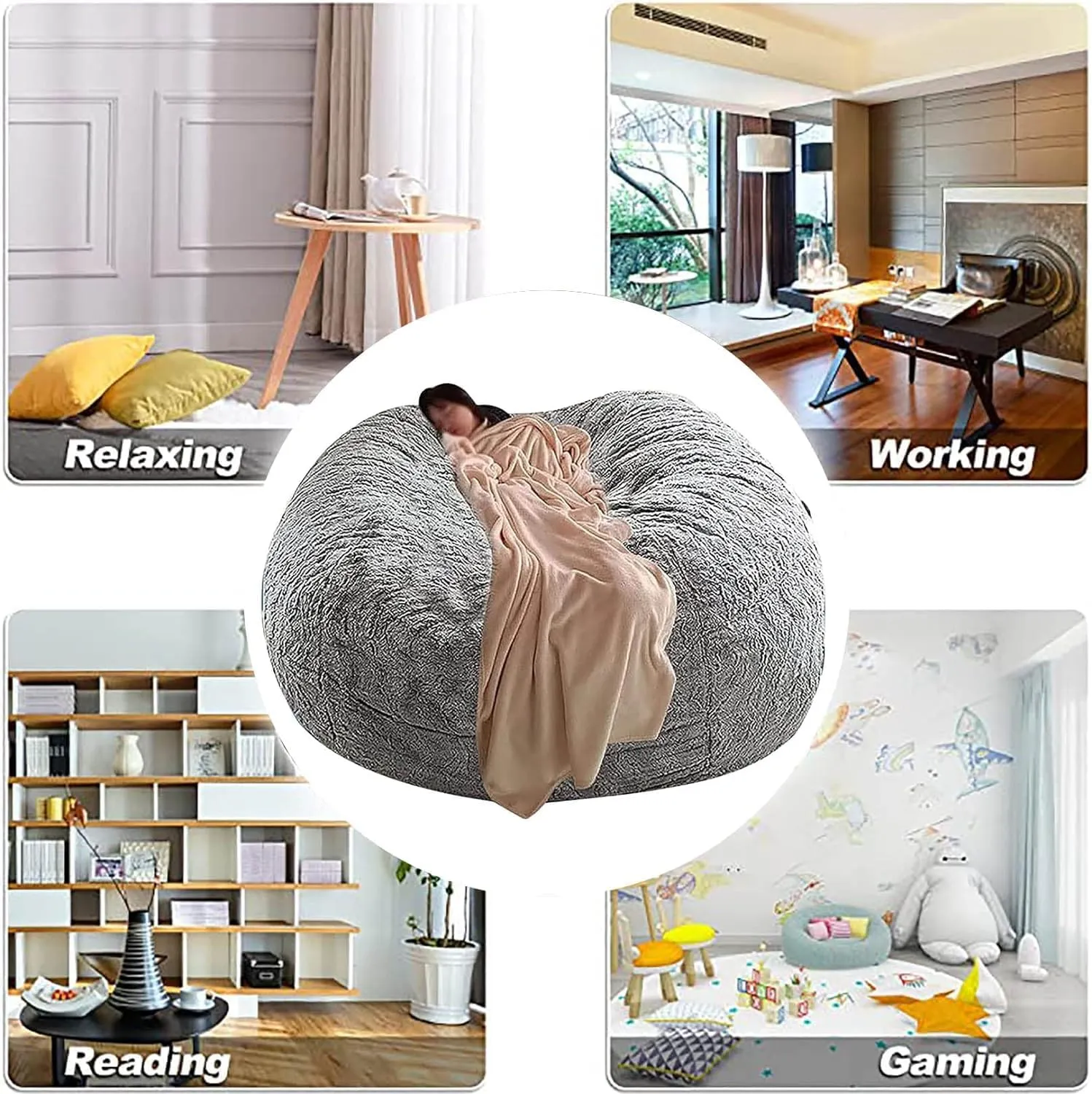 DELADOLA Bean Bag Cover - NO Filler, Cover ONLY - Big Soft Fluffy Fur Portable Living Room Sofa Bed Cover (Orange, 7FT)