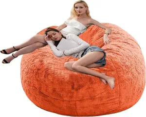 DELADOLA Bean Bag Cover - NO Filler, Cover ONLY - Big Soft Fluffy Fur Portable Living Room Sofa Bed Cover (Orange, 7FT)