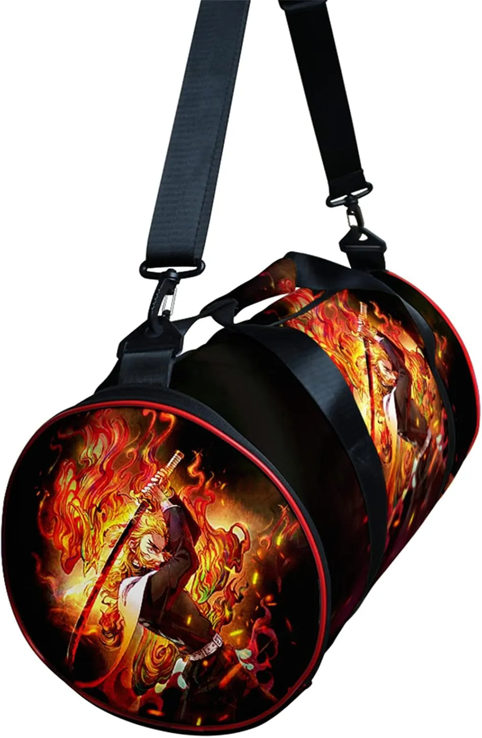 Demon Slay Large Capacity Travel Bag Gym Bag Kemitsu Sport Duffel Bag With Shoe Bag(Kyoujurou Black)
