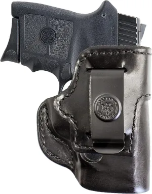 DeSantis Inside Heat IWB Gun Holster - Concealed Carry, Leather Holster IWB for Pistols, Compatible with S&W Bodyguard 380CAL, S&W M&P Bodyguard with Integrated CTC Laser - Right Hand Draw, Black
