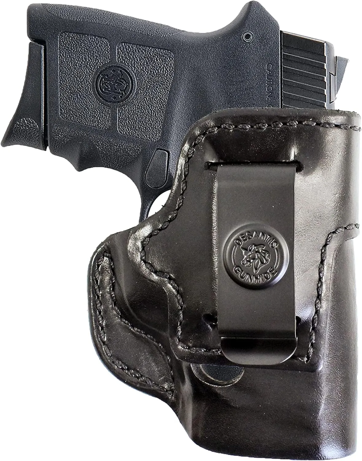 DeSantis Inside Heat IWB Gun Holster - Concealed Carry, Leather Holster IWB for Pistols, Compatible with S&W Bodyguard 380CAL, S&W M&P Bodyguard with Integrated CTC Laser - Right Hand Draw, Black