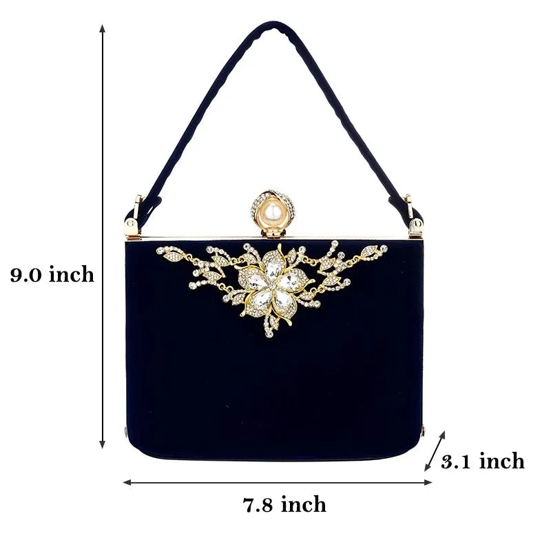 Diamond Flower Velvet Hand Clutch Bag