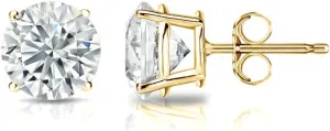 Diamond Wish Men's 14k Yellow Gold Round Simulant CZ Diamond Stud Earrings (1/4 to 2 cttw, Excellent Quality) 4-Prong Basket, Push-Back