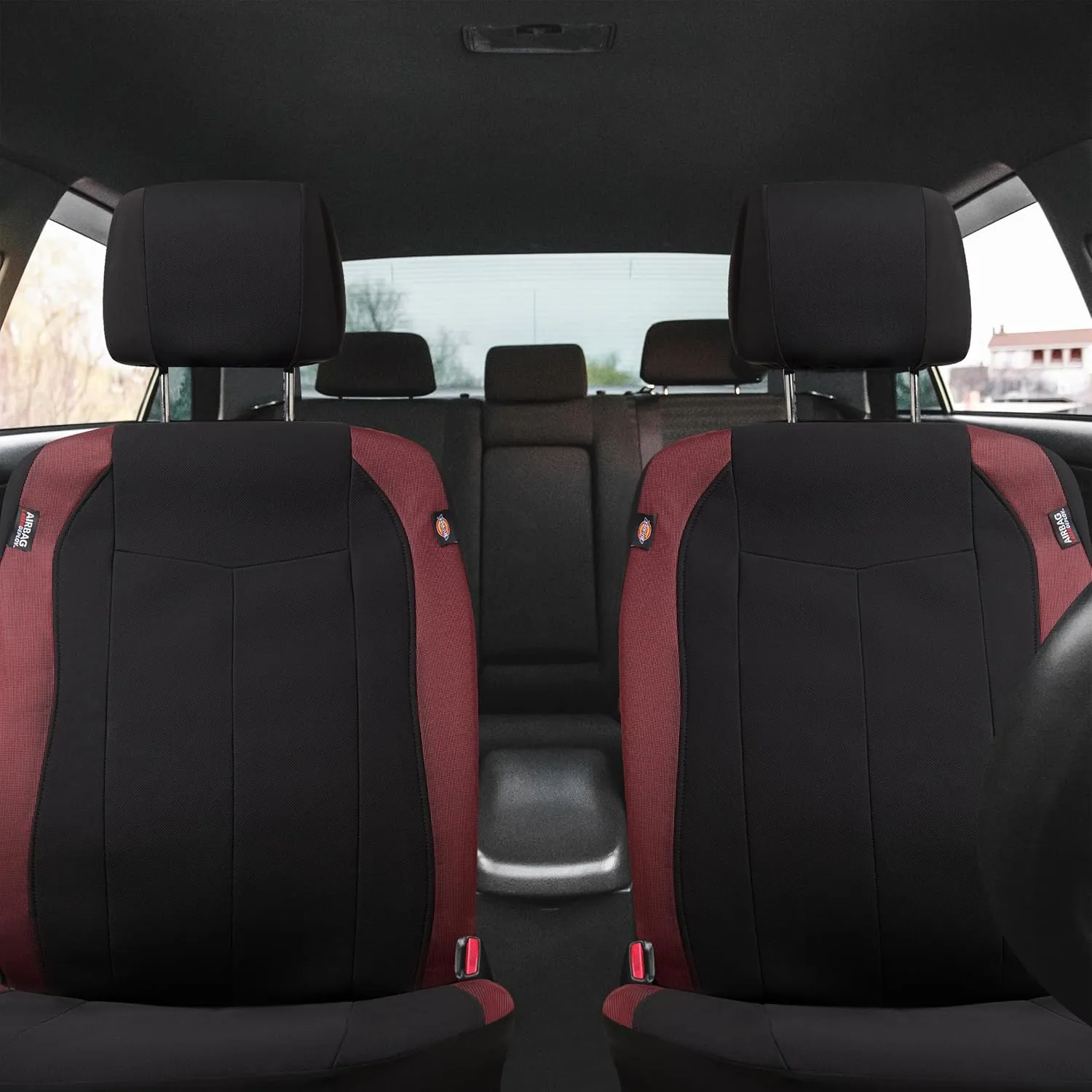 DICKIES 2-Piece DuraSport Starsky Truck Seat Covers, Water-Resistant Seat Covers for Trucks — Black/Red