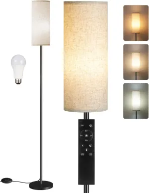 Dimmable Floor Lamp for Living Room with Remote and Foot Switch, Corner Floor Lamp for Bedroom, 66'' Standing Tall Lamp, 10W 900LM LED Bulb Included, 3000K-6500K, Linen Shade, FCC Listed E06LD05W1