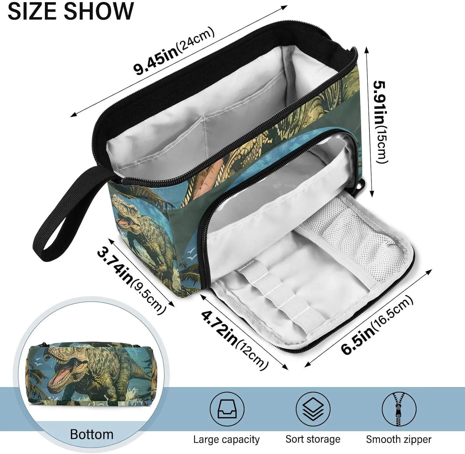 Dinosaur Pencil Case Large Pencil Pouch Big Pencil Box Pen Bag Organizer Pencil Bags with Zipper for Adults Girls Kids Boys School 064