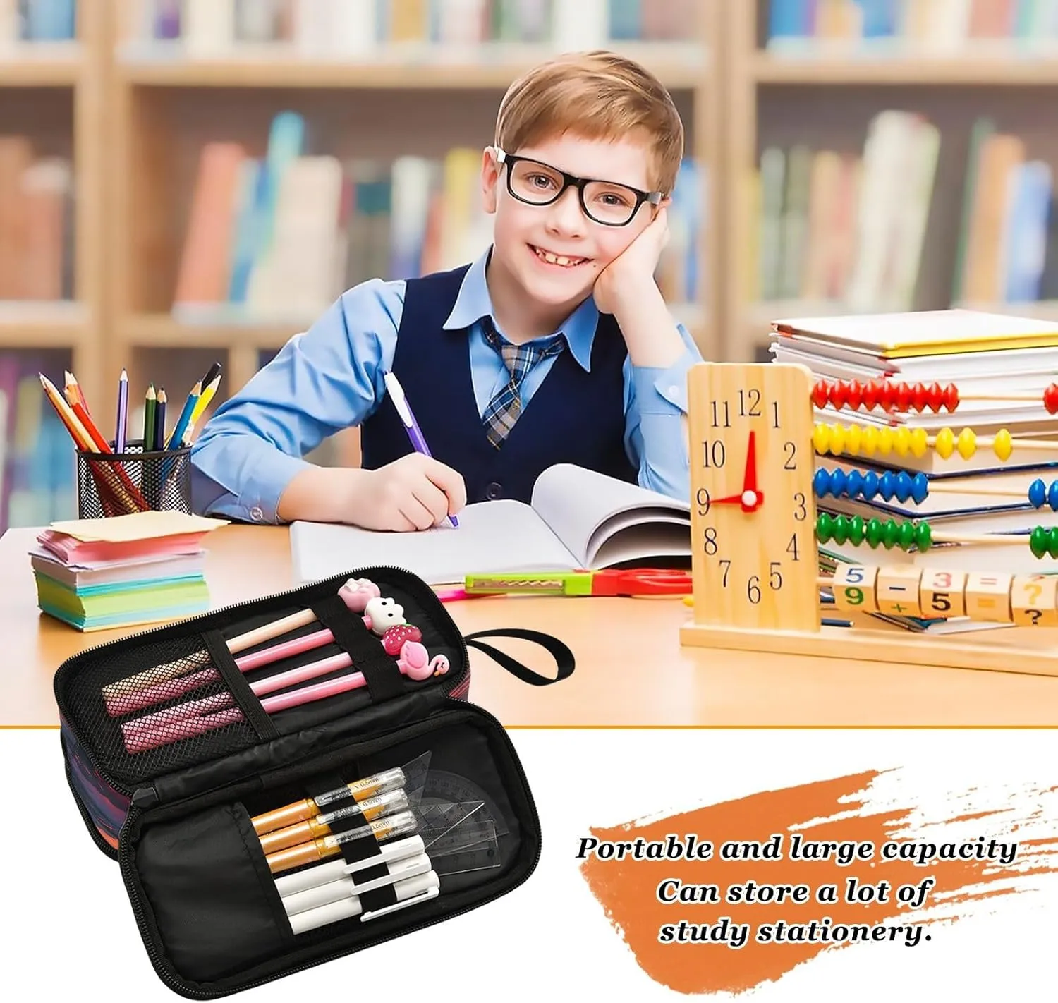 Dinosaur Sunset Pencil Case Box Boys Girls Large Pencil Pouch Zipper Compartments Big Capacity Stationery Pen Bag Organizer Kids Teens Adults School
