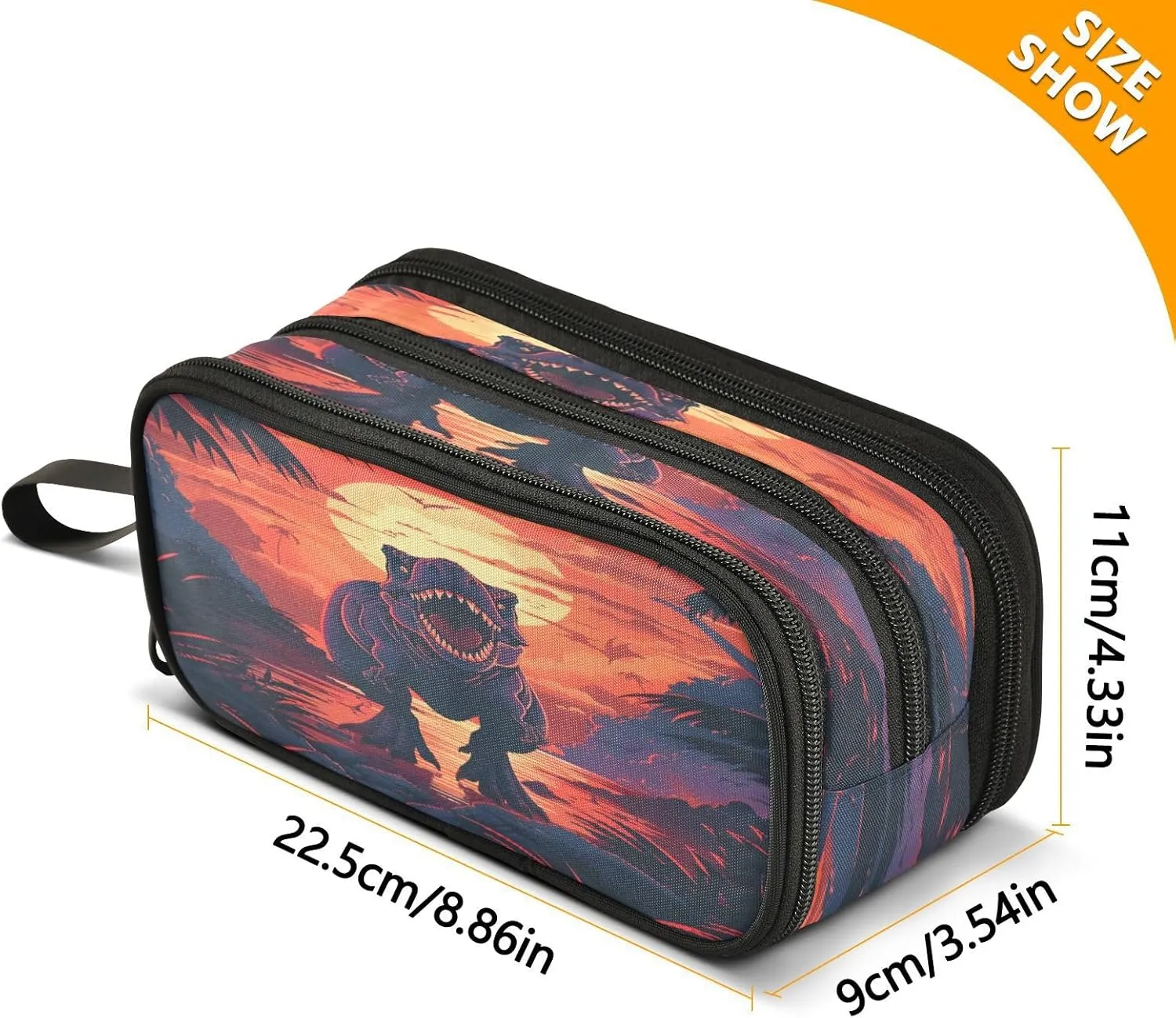 Dinosaur Sunset Pencil Case Box Boys Girls Large Pencil Pouch Zipper Compartments Big Capacity Stationery Pen Bag Organizer Kids Teens Adults School