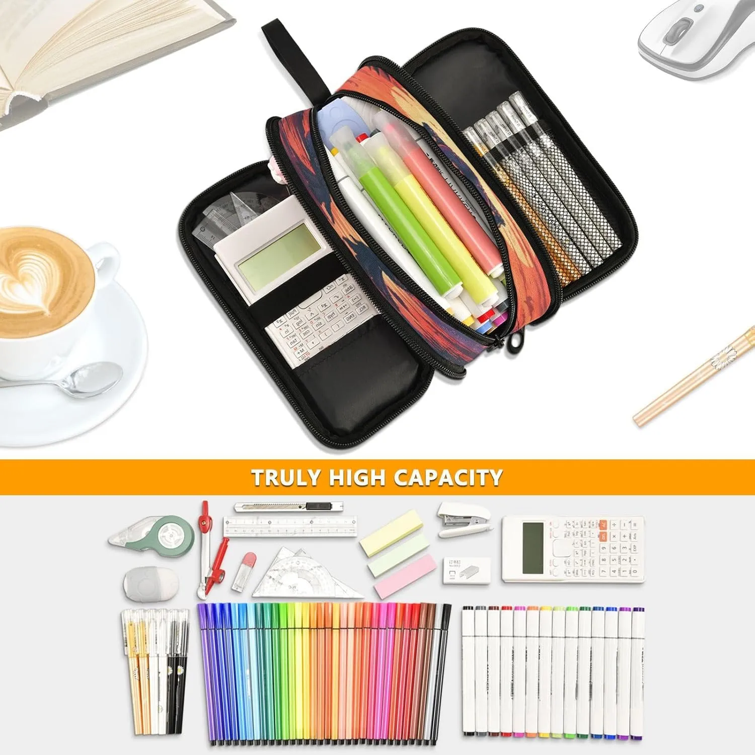 Dinosaur Sunset Pencil Case Box Boys Girls Large Pencil Pouch Zipper Compartments Big Capacity Stationery Pen Bag Organizer Kids Teens Adults School