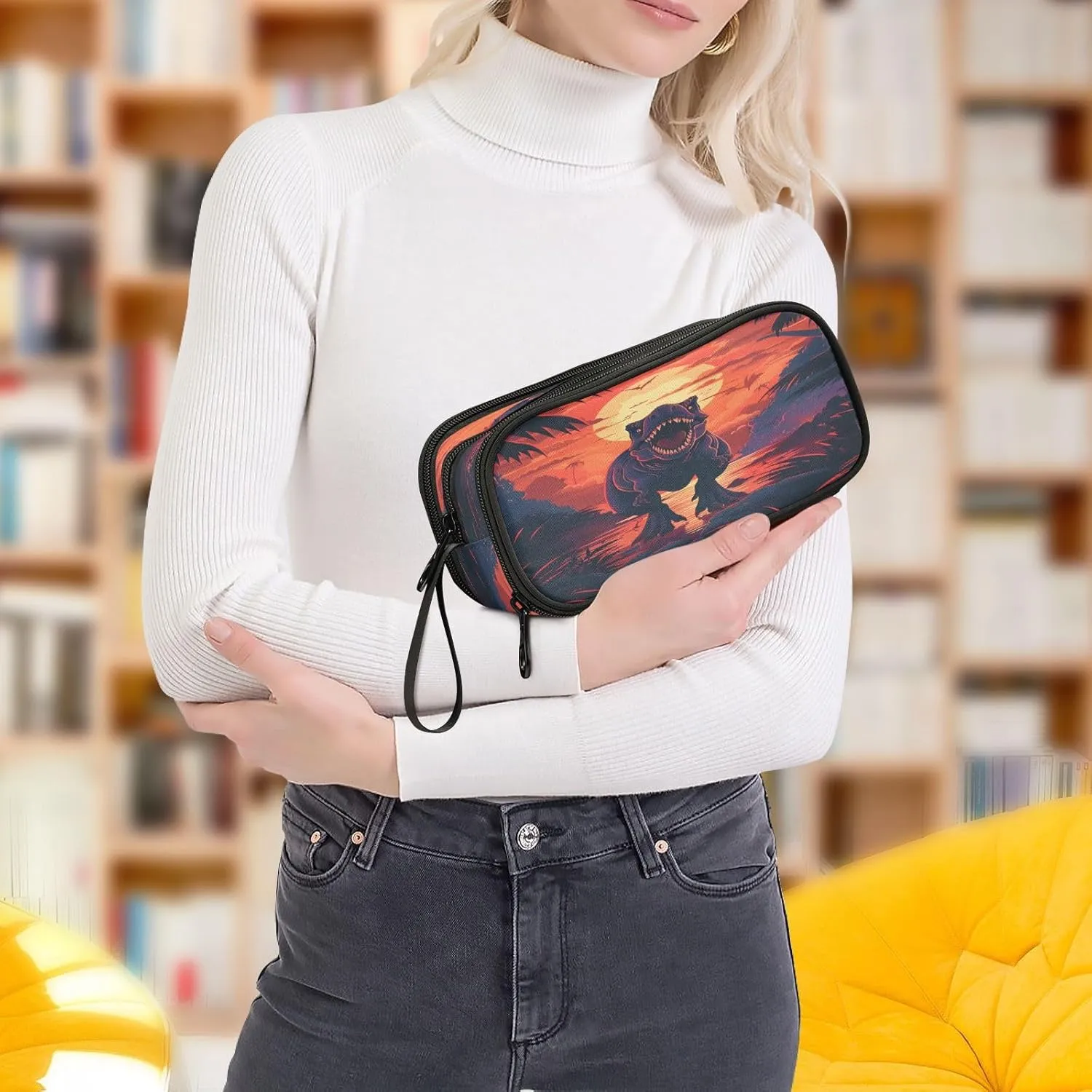 Dinosaur Sunset Pencil Case Box Boys Girls Large Pencil Pouch Zipper Compartments Big Capacity Stationery Pen Bag Organizer Kids Teens Adults School
