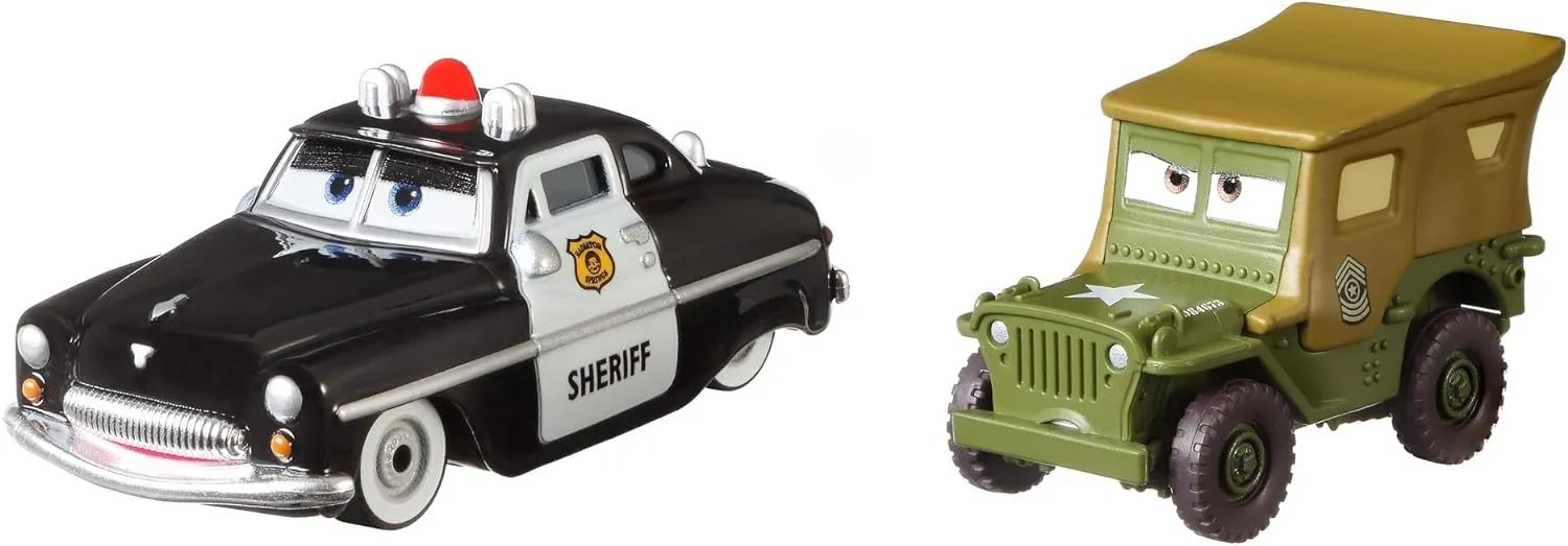 Disney Cars Toys and Pixar Cars 3, Sheriff & Sarge 2-Pack, 1:55 Scale Die-Cast Fan Favorite Character Vehicles for Racing and Storytelling Fun, Gift for Kids Age 3 and Older Multi