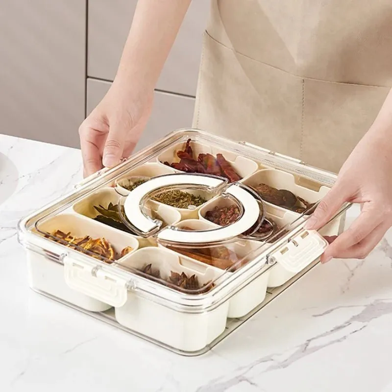 Divided Serving Tray – Portable Charcuterie & Snack Box with Lid & Handle for Sweets & Fruits