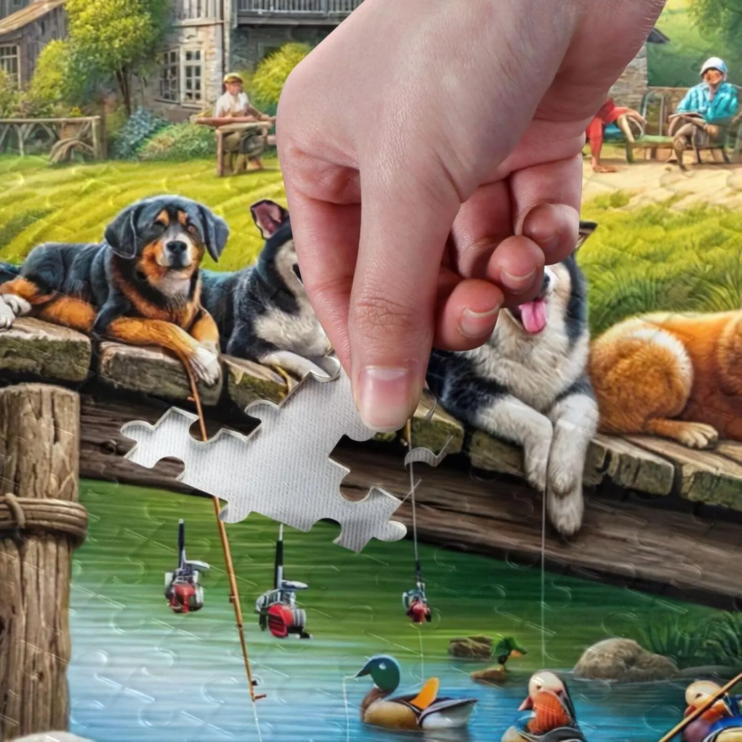 Dogs Fishing Puzzles 500 Piece Jigsaw Puzzle Puzzle Game Home Wall Artwork Funny Puzzle for Adults
