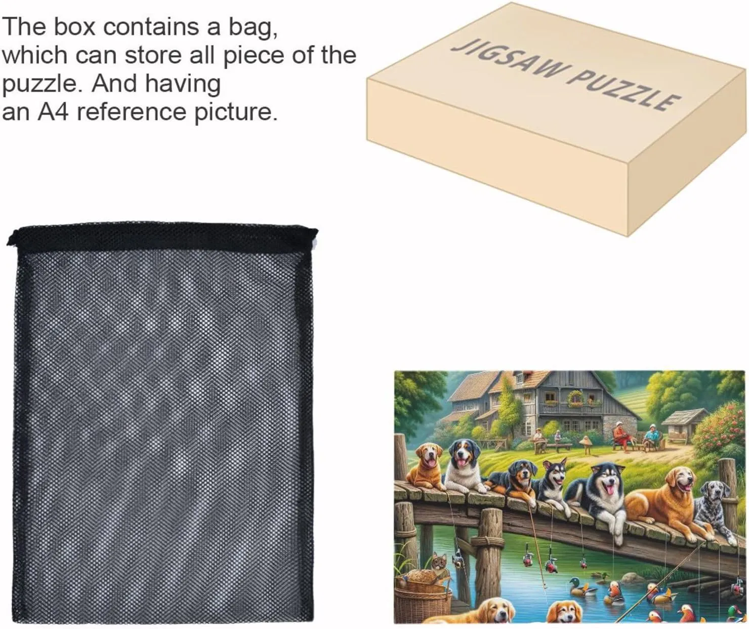 Dogs Fishing Puzzles 500 Piece Jigsaw Puzzle Puzzle Game Home Wall Artwork Funny Puzzle for Adults