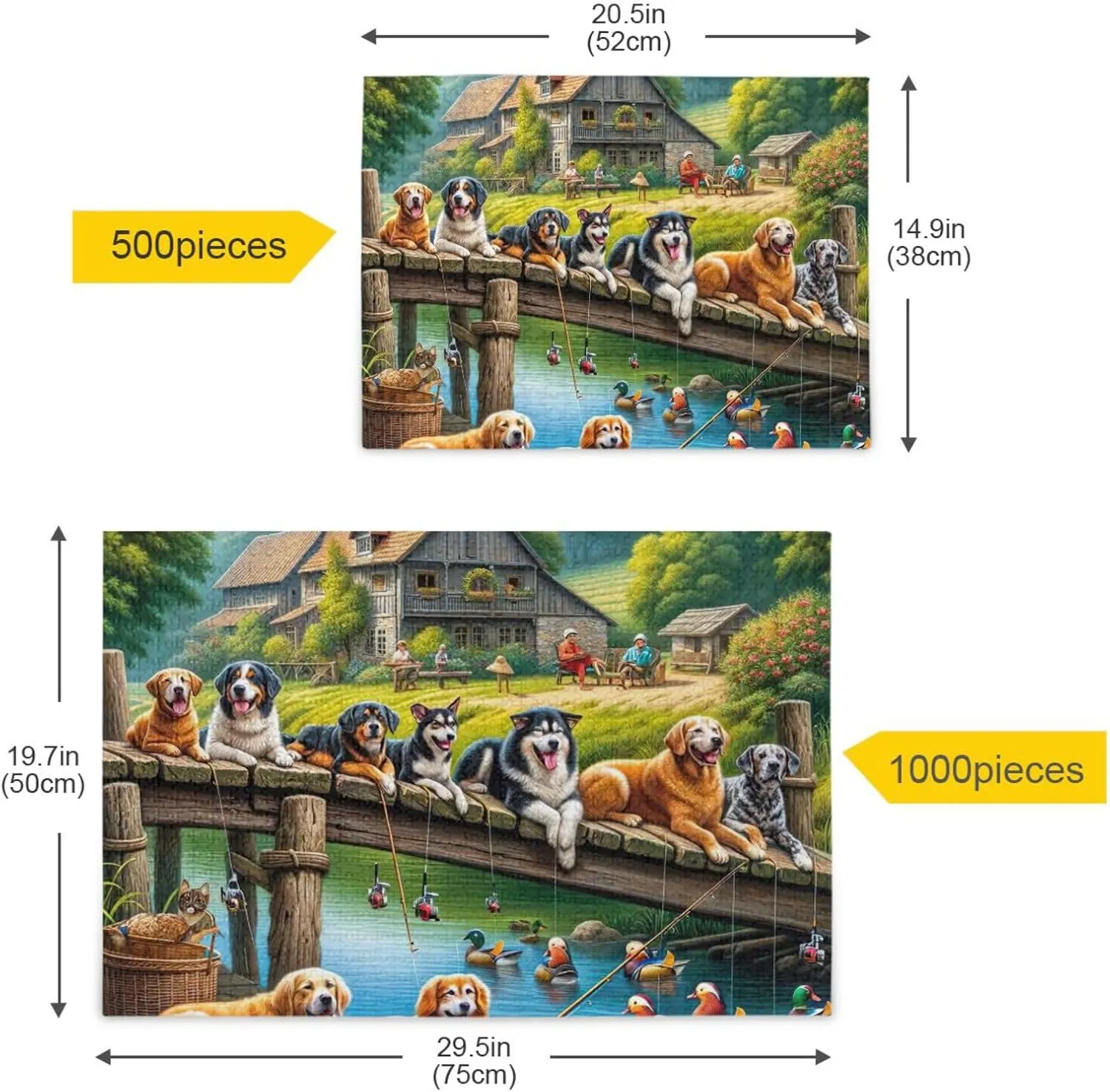 Dogs Fishing Puzzles 500 Piece Jigsaw Puzzle Puzzle Game Home Wall Artwork Funny Puzzle for Adults
