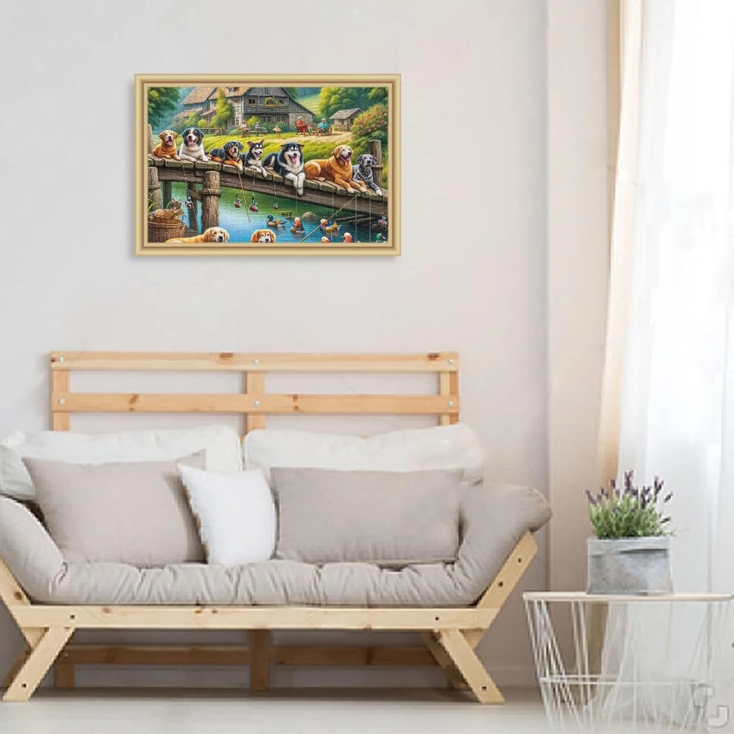 Dogs Fishing Puzzles 500 Piece Jigsaw Puzzle Puzzle Game Home Wall Artwork Funny Puzzle for Adults