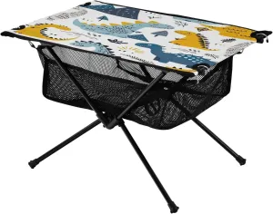 Doodle Colourful Dinosaur Pattern Portable Camping Table,Outdoor Folding Table,Beach Table,Suitable for Camping,Hiking,Picnic