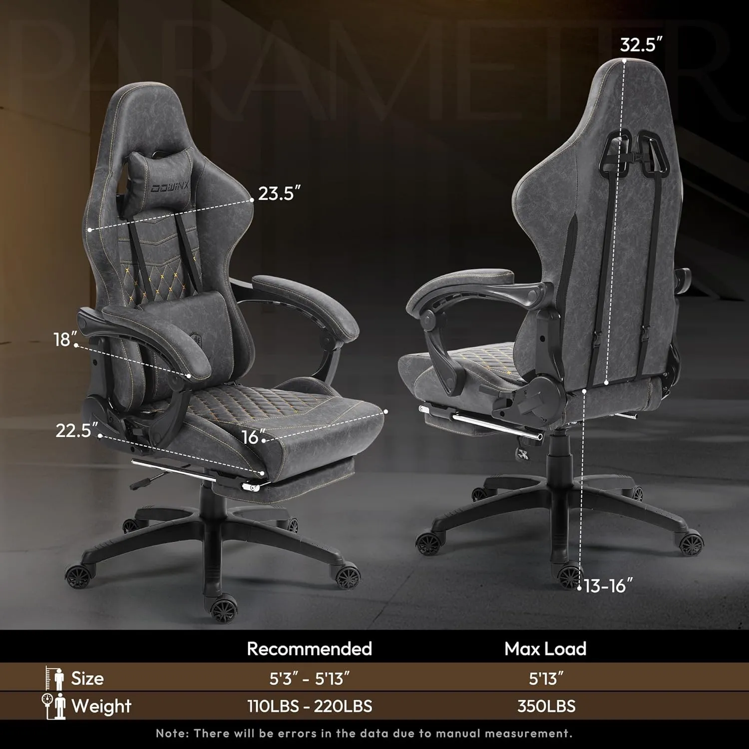 Dowinx Gaming Chair Big and Tall, Ergonomic Computer Chair with Footrest and Massage Lumbar Support, High Back Comfortable Gamer Chair for Adults 350Lbs PU Leather for Office Game, Grey