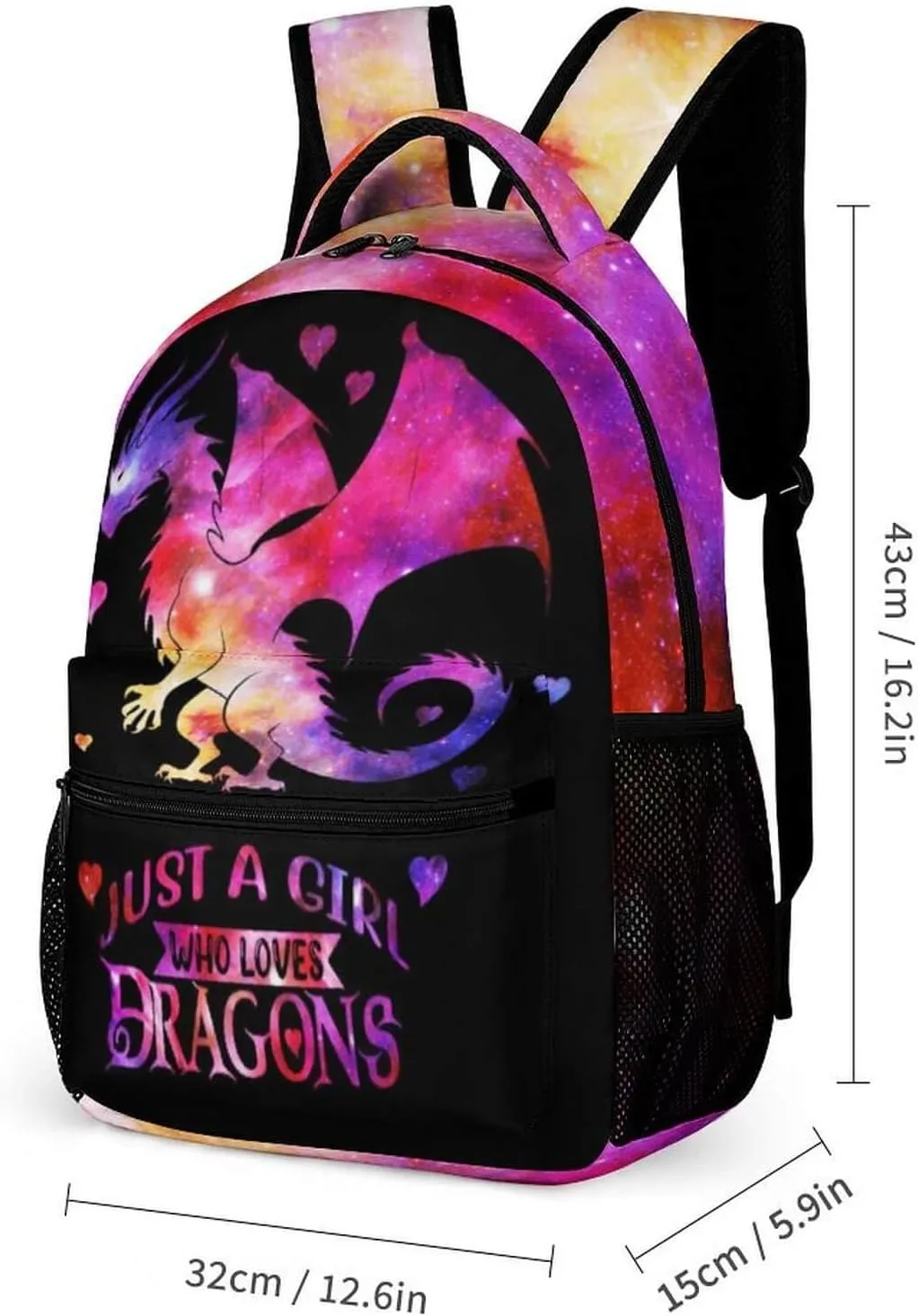 Dragon Backpack with Lunch Box & Pencil Case, 16 Inch Cute Dragon Bookbag for Kids Girls Boys School, School Backpack for Students Children, Lightweight, Large Capacity