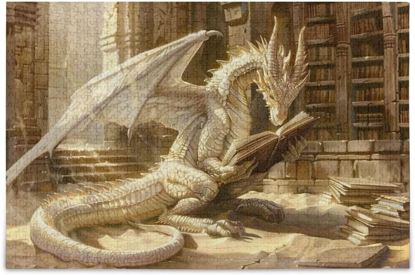 Dragon Book Jigsaw Puzzles 500 Pieces for Adults,Learning Educational Puzzles,Difficult and Challenge Families Toys with Mesh Storage Bag 2013854