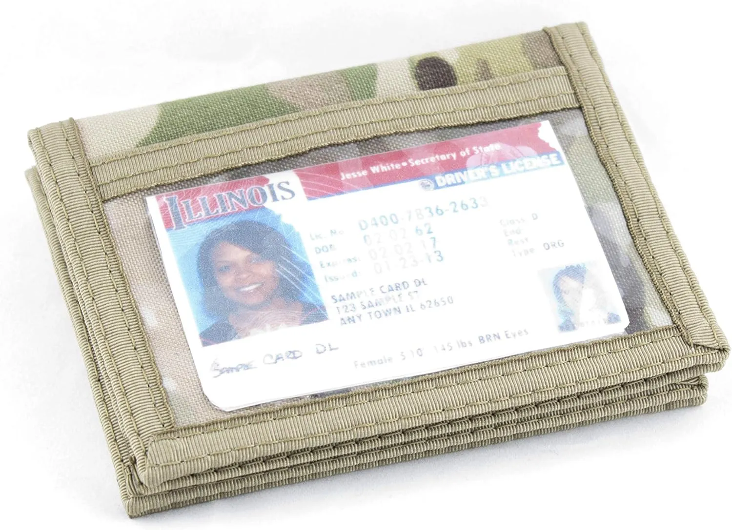 Dual Sided ID Holder. Minimalist Front Pocket. Purse Wallet. Slim. Hook n Loop. USA Made (Multi-Cam)