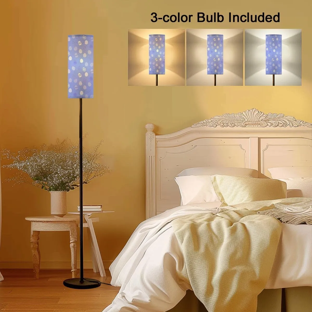 Easter Eggs Pattern Flat Style Easter Egg Seamless Modern Floor Lamp Minimalist Standing Lamps for Living Room LED Corner Lamp Remote Control Metal Pole Lamp for Bedroom, Reading