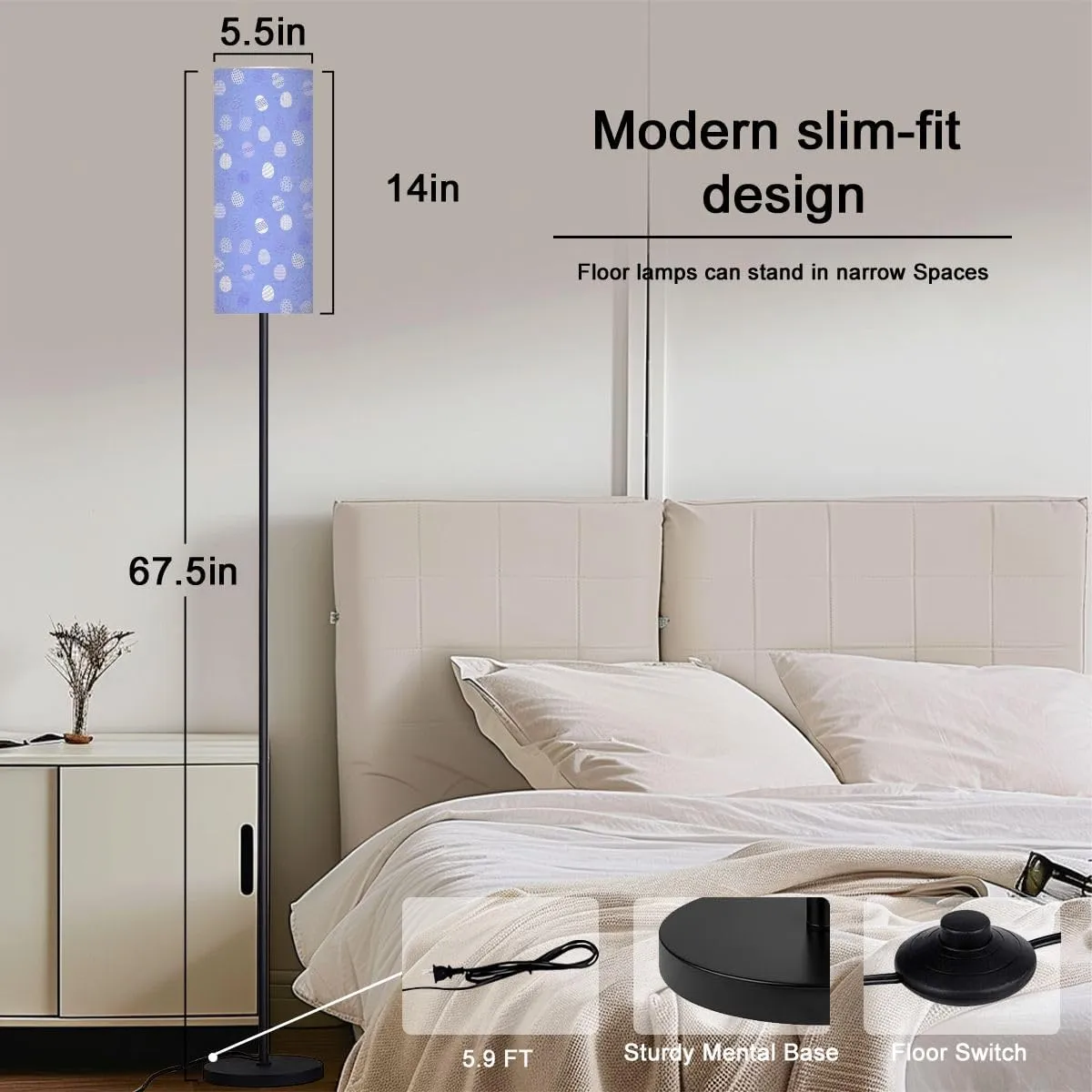 Easter Eggs Pattern Flat Style Easter Egg Seamless Modern Floor Lamp Minimalist Standing Lamps for Living Room LED Corner Lamp Remote Control Metal Pole Lamp for Bedroom, Reading