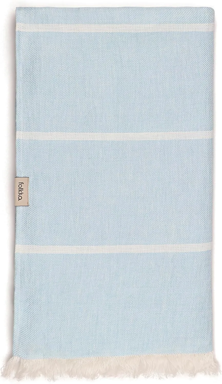 Eden 100% Linen Blanket – Premium European Woven Throw – Extra Large 45x78 in – Multi-Purpose Beach Towel, Sofa Throw, Summer Plaid – Lightweight, Softened, Striped – Made in Europe (Blue/White)
