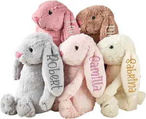 Embroidered Plush Bunny with Child's Name - Personalized Long Ear Bunny for Baby Gift, Stuffed Animal,Custom Perfect Keepsake for Kids,Christmas,Newborn Gift