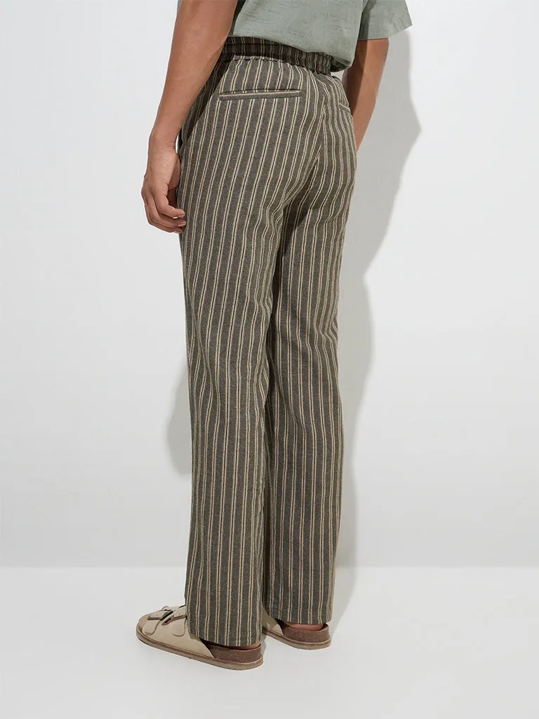 ETA Olive Striped Relaxed-Fit Cotton-Blend Mid-Rise Chinos