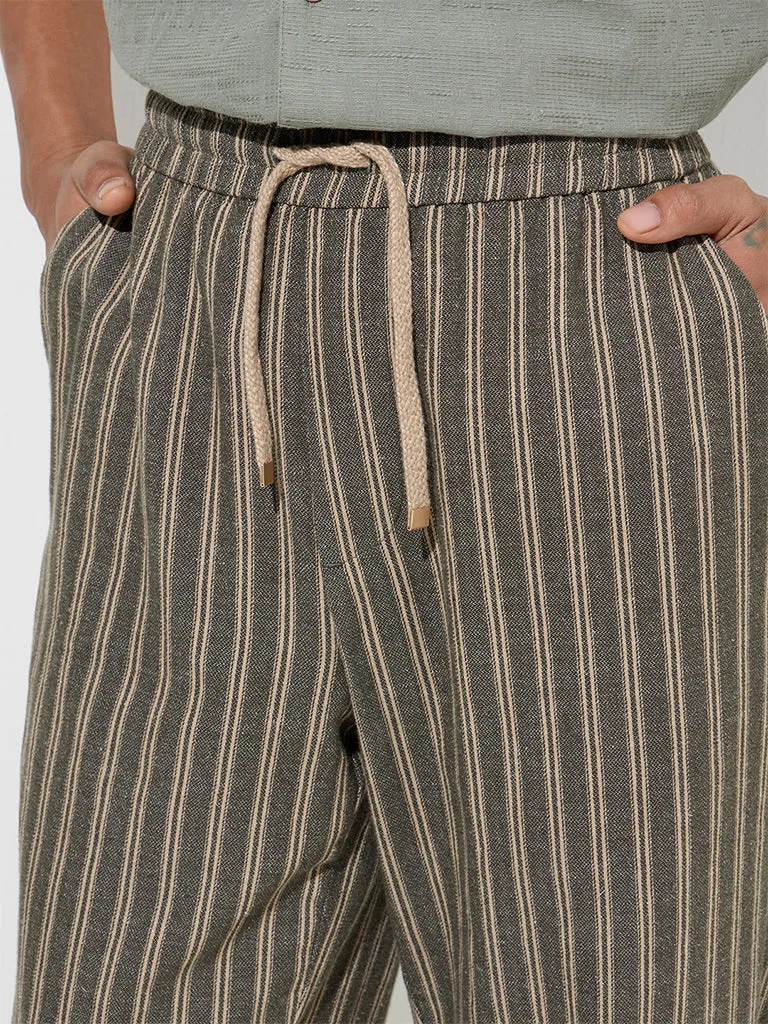 ETA Olive Striped Relaxed-Fit Cotton-Blend Mid-Rise Chinos
