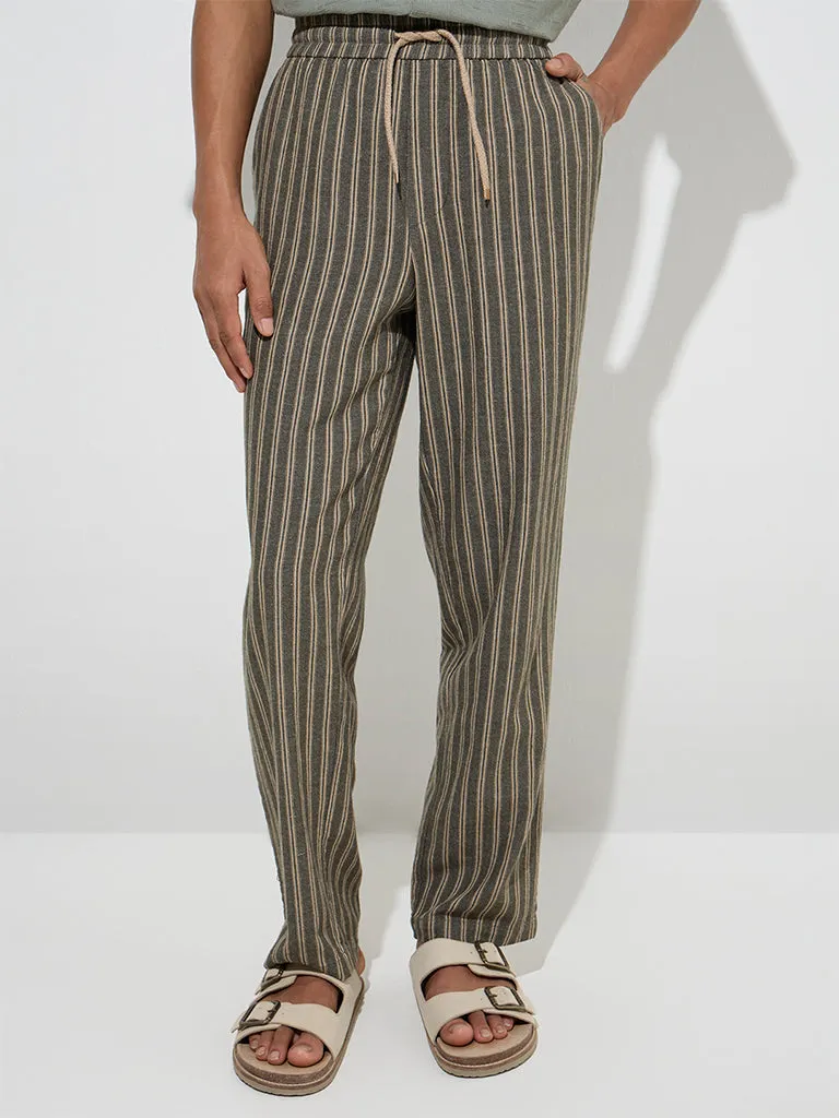 ETA Olive Striped Relaxed-Fit Cotton-Blend Mid-Rise Chinos