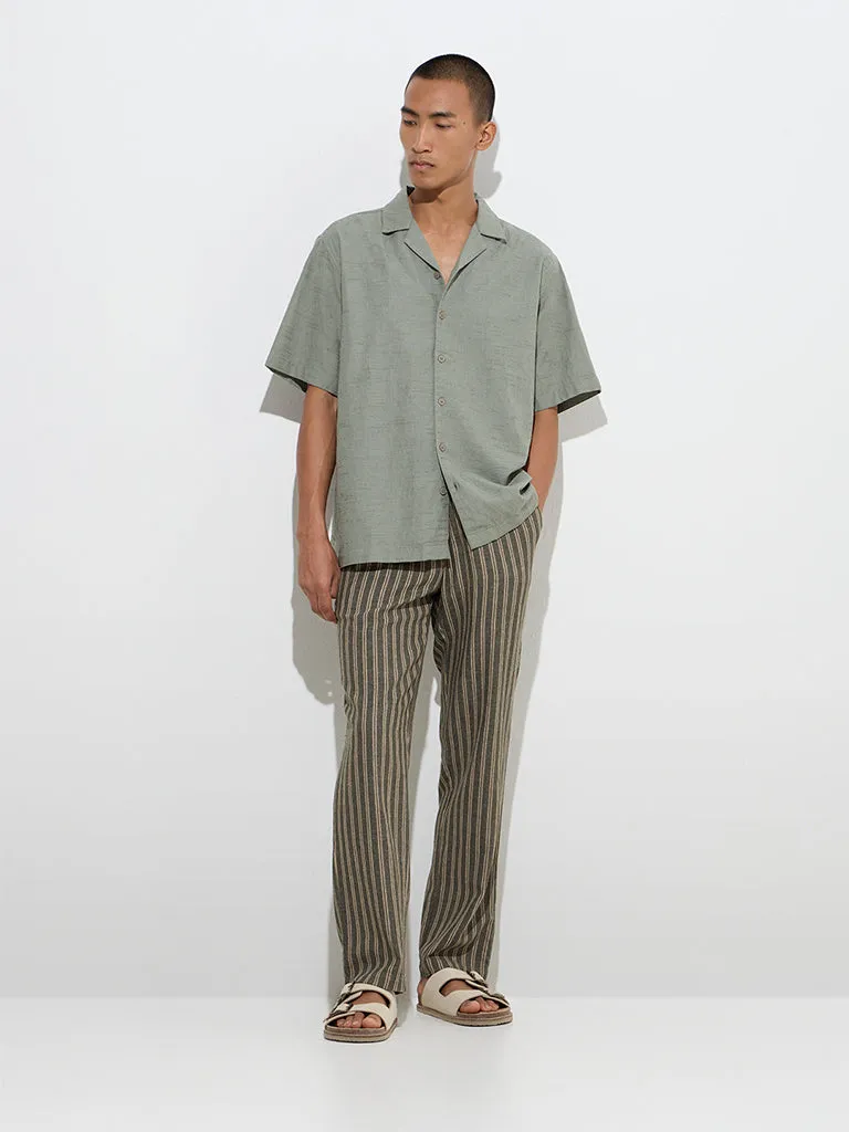 ETA Olive Striped Relaxed-Fit Cotton-Blend Mid-Rise Chinos