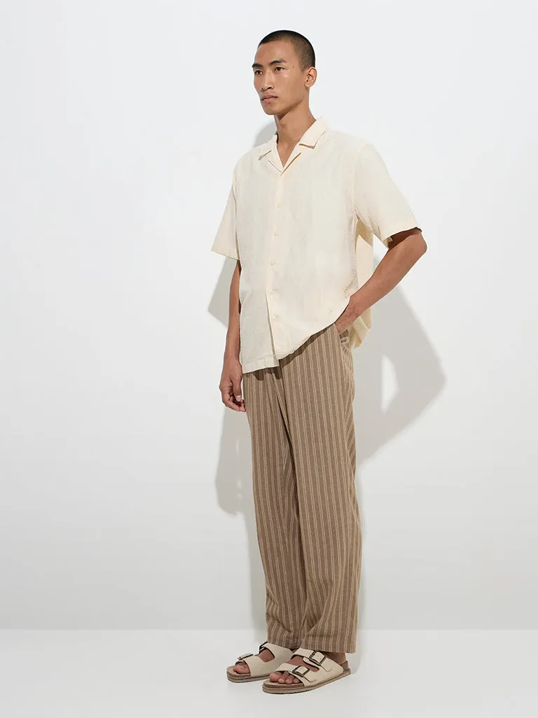 ETA Taupe Striped Relaxed-Fit Cotton-Blend Mid-Rise Chinos