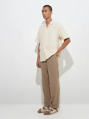 ETA Taupe Striped Relaxed-Fit Cotton-Blend Mid-Rise Chinos