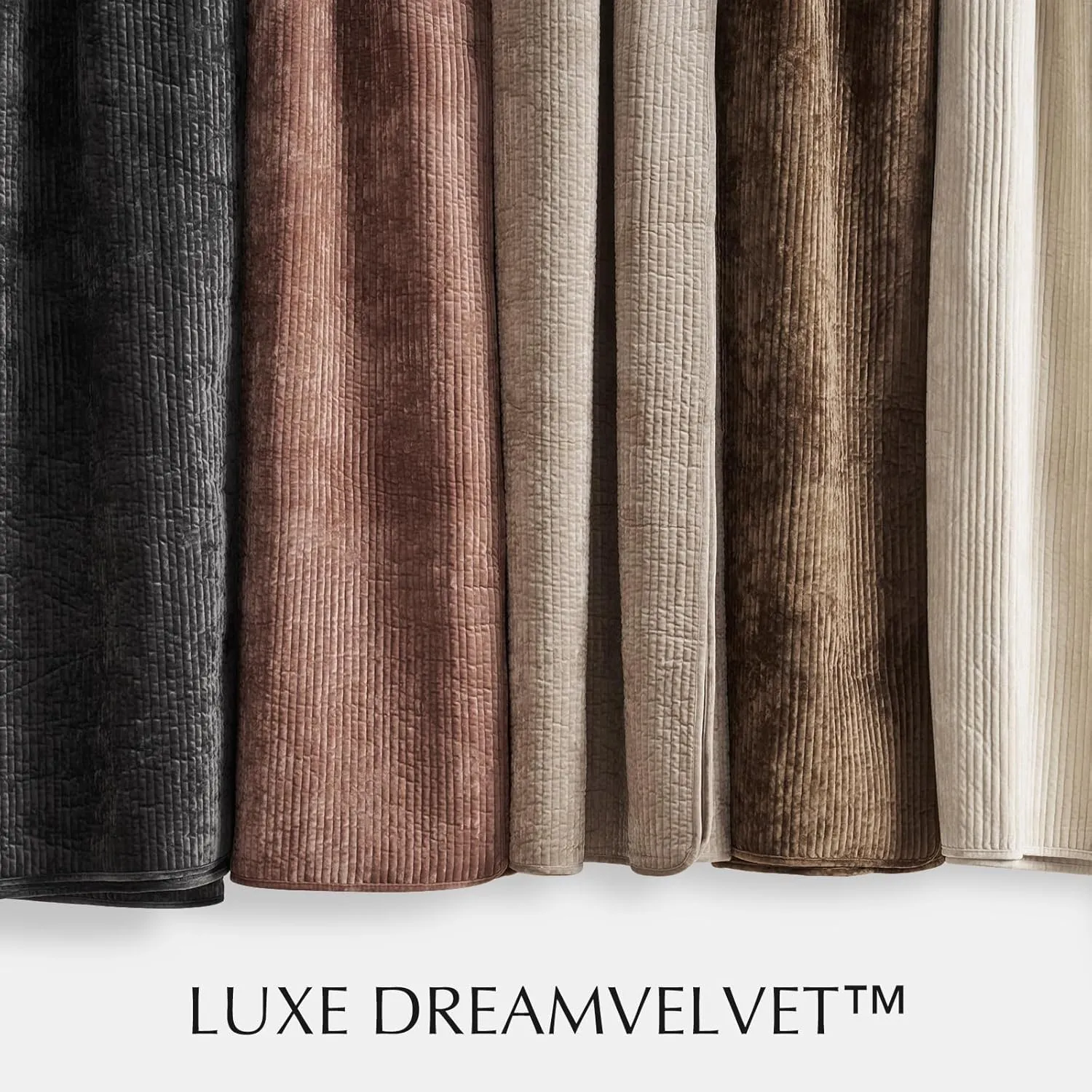 EVERGRACE Velvet Quilt Set Queen Size, Luxurious Soft Quilted Bedding Sets, Lightweight Velvet Comforter for All Season, Striped Channel Bedspread Coverlet with 2 Shams, Washed Black