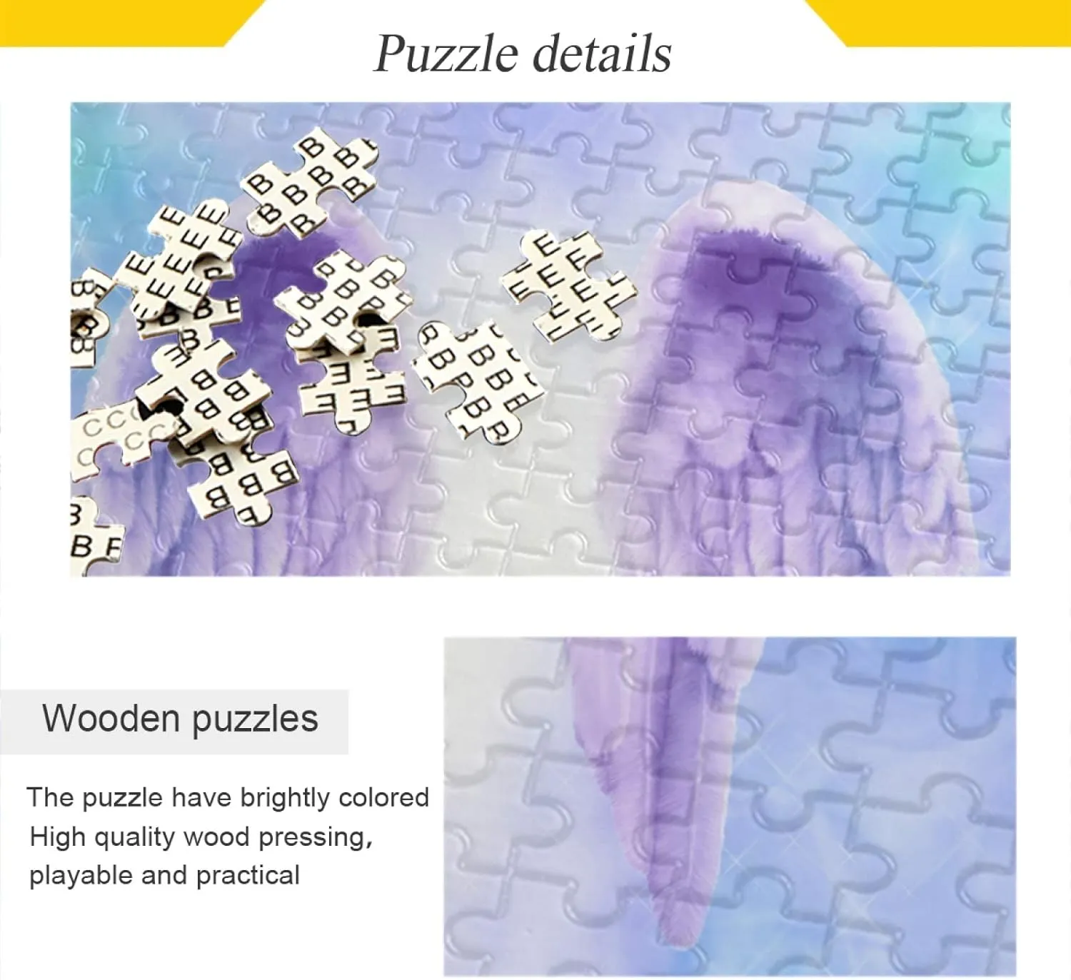 Fantasy Angel Wings Purple Jigsaw Puzzles 500 Pieces Adult Kids Teens Piece Puzzle Leisure Game Toy Home Decor DIY Educational Gift with Mesh Storage Bag