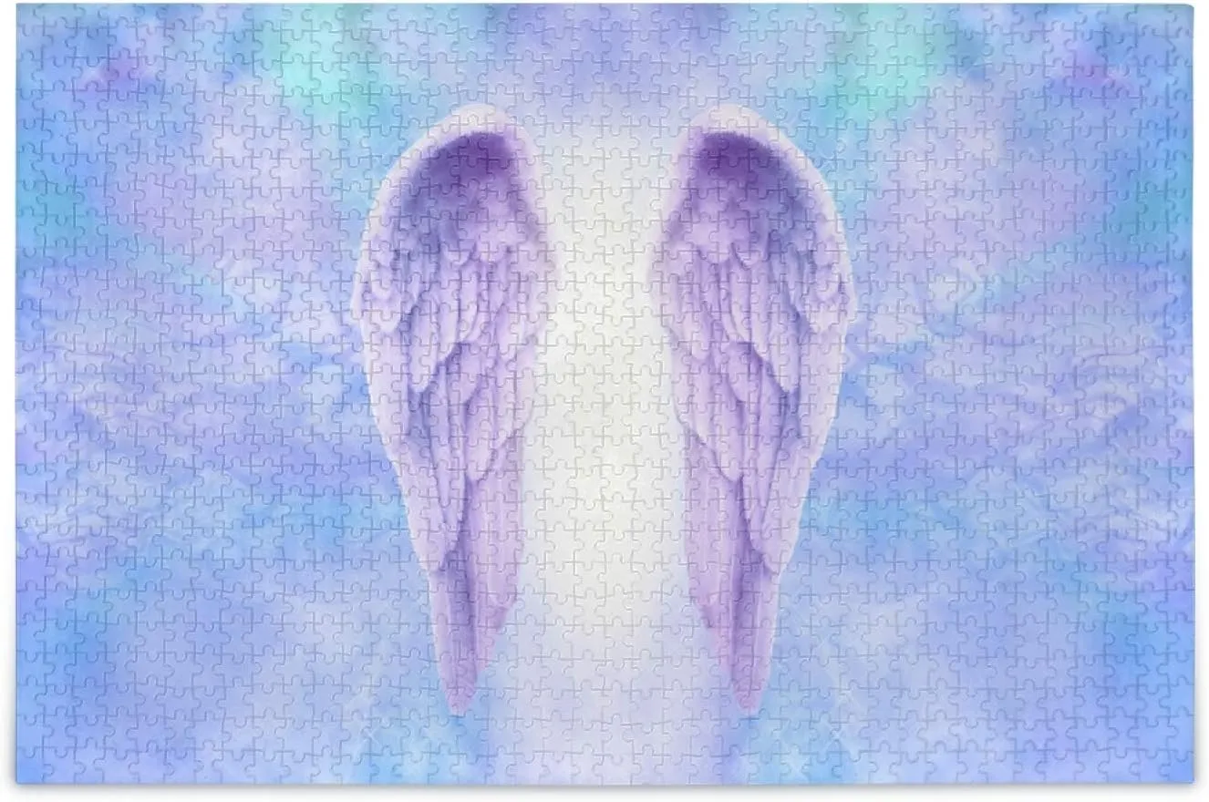 Fantasy Angel Wings Purple Jigsaw Puzzles 500 Pieces Adult Kids Teens Piece Puzzle Leisure Game Toy Home Decor DIY Educational Gift with Mesh Storage Bag