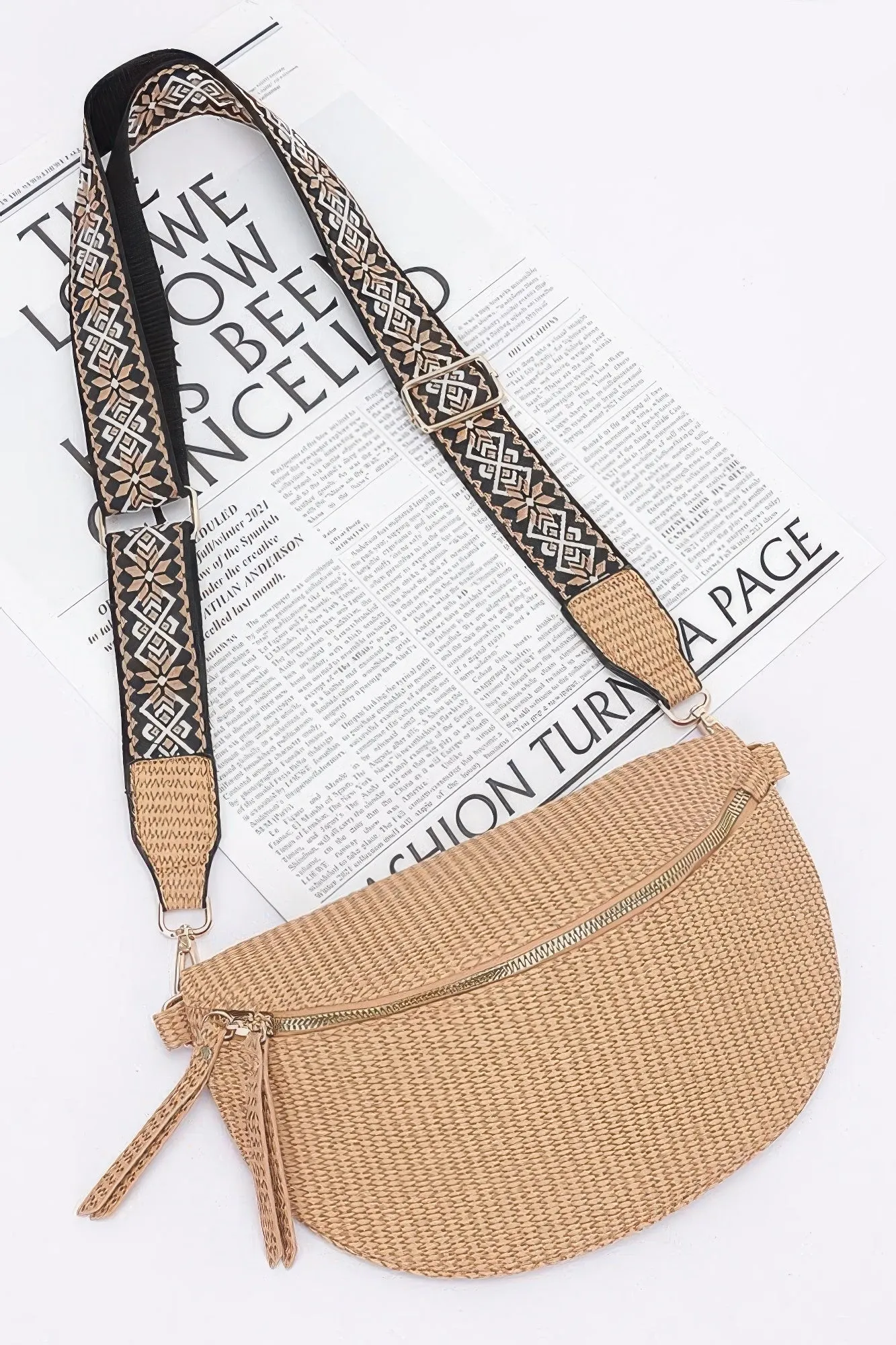 Faux Leather Fanny Pack withMulti Color Strap