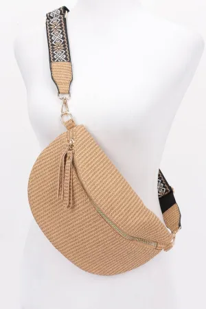 Faux Leather Fanny Pack withMulti Color Strap