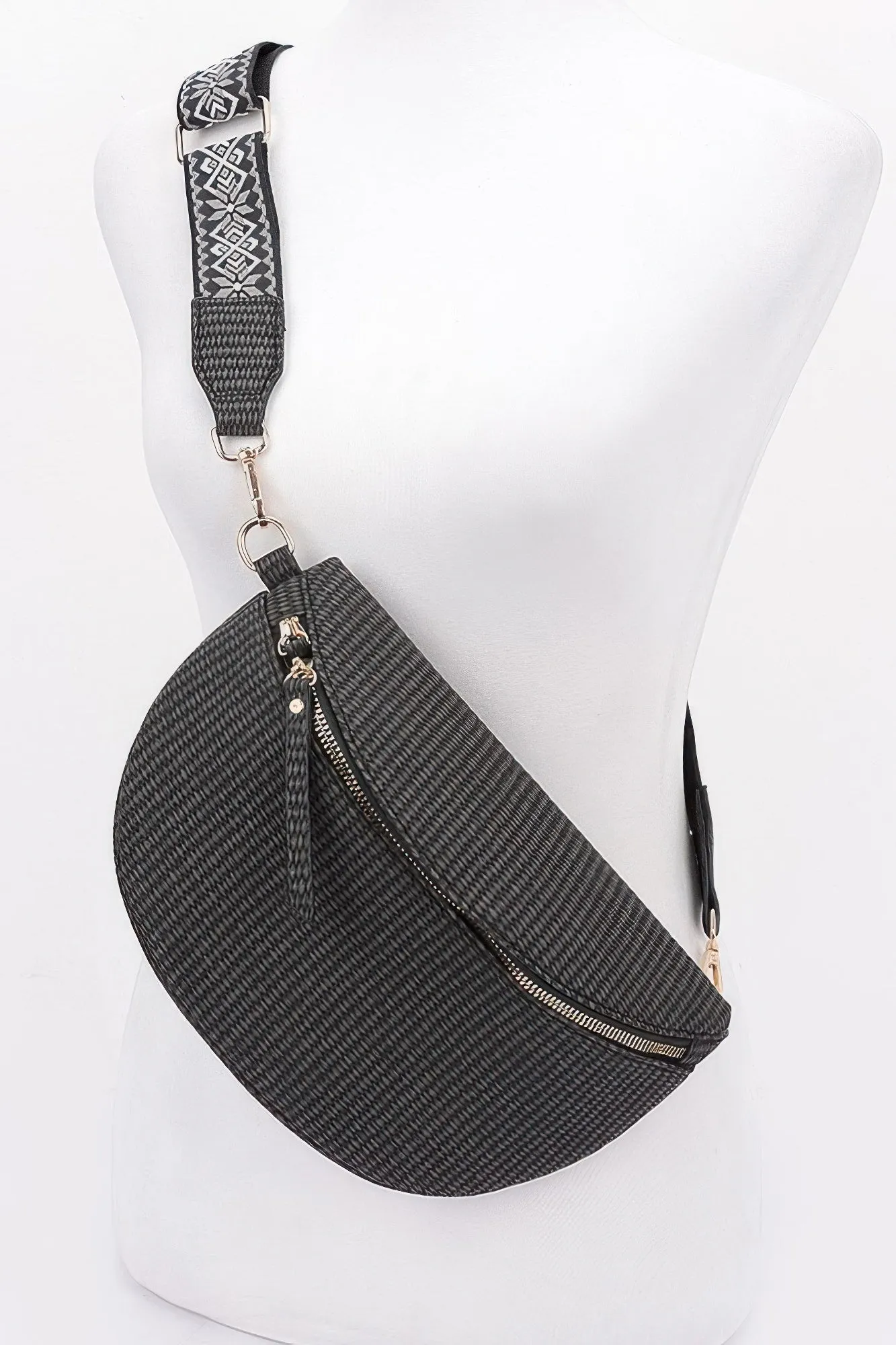 Faux Leather Fanny Pack withMulti Color Strap