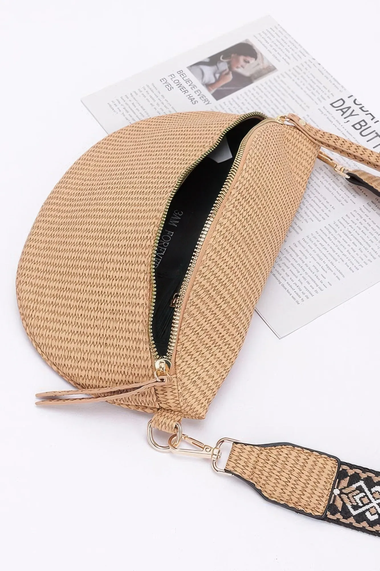 Faux Leather Fanny Pack withMulti Color Strap