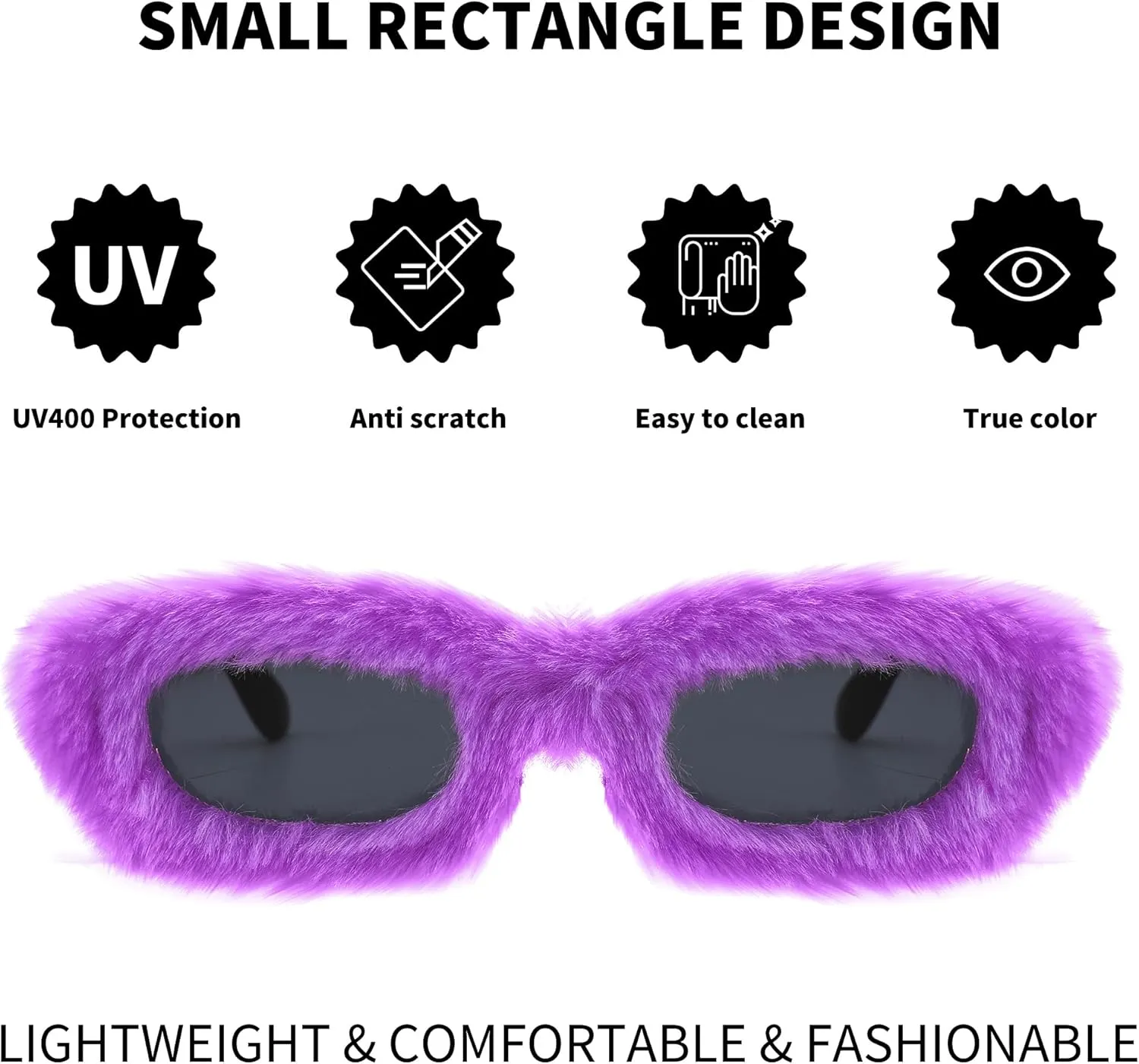 FEISEDY Women Plush Fuzzy Small Rectangle Sunglasses Punk Soft Velvet Shades Ladies Handmade Party Cosplay Eyewear B4093