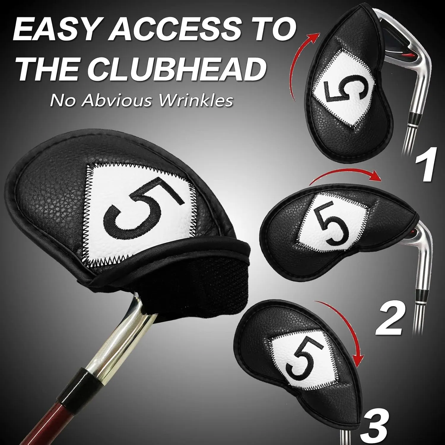 FINGER TEN Golf Iron Head Covers Value 12 Piece Set, Synthetic Leather Deluxe Club Headcover, Universal Fit Main Iron Clubs Gift Set
